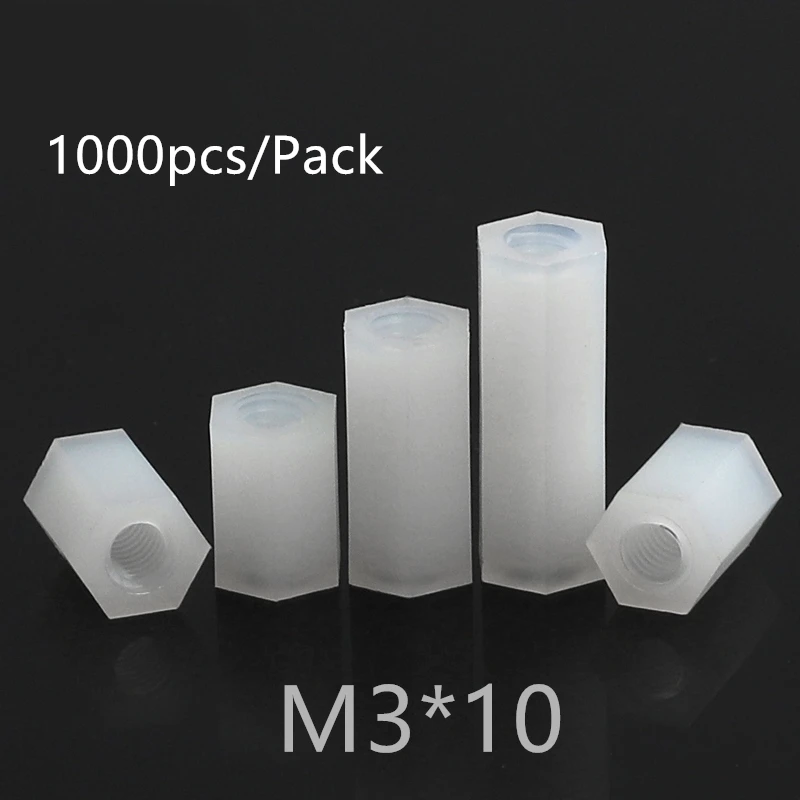 

1000pcs M3*10 M3x10 Nylon Standoff Spacer PCB Female Column Flat Head Double Pass Nylon Plastic Thread Screws Hex Long Nuts