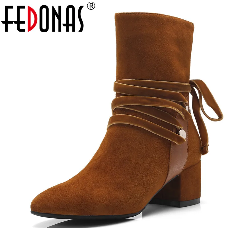

FEDONAS 1Fashion Women Ankle Boots Autumn Winter Warm Suede Leather High Heels Shoes Casual Elegant Round Toe Brand Basic Boots