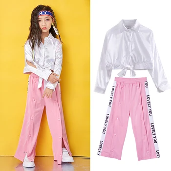 

Beautiful Girls Jazz Dance Costumes Hip Hop Costume Shirt Suit For Performance Practice Stage Dance Costume For Girls BL1259