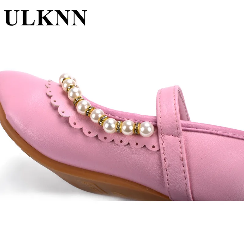 ULKNN Kids Shoes Girls Sandals Ruffles Pink White Fille Shoes Pearl Soft Leather Female Sandal Children Princess Dress