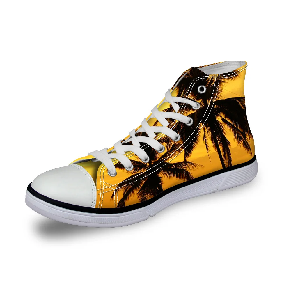 

Customized New Design 3D Yellow Palm Tree Print Shoes For Men Boys Male High Top Canvas Lace-up Flats Lightweight Student Shoes