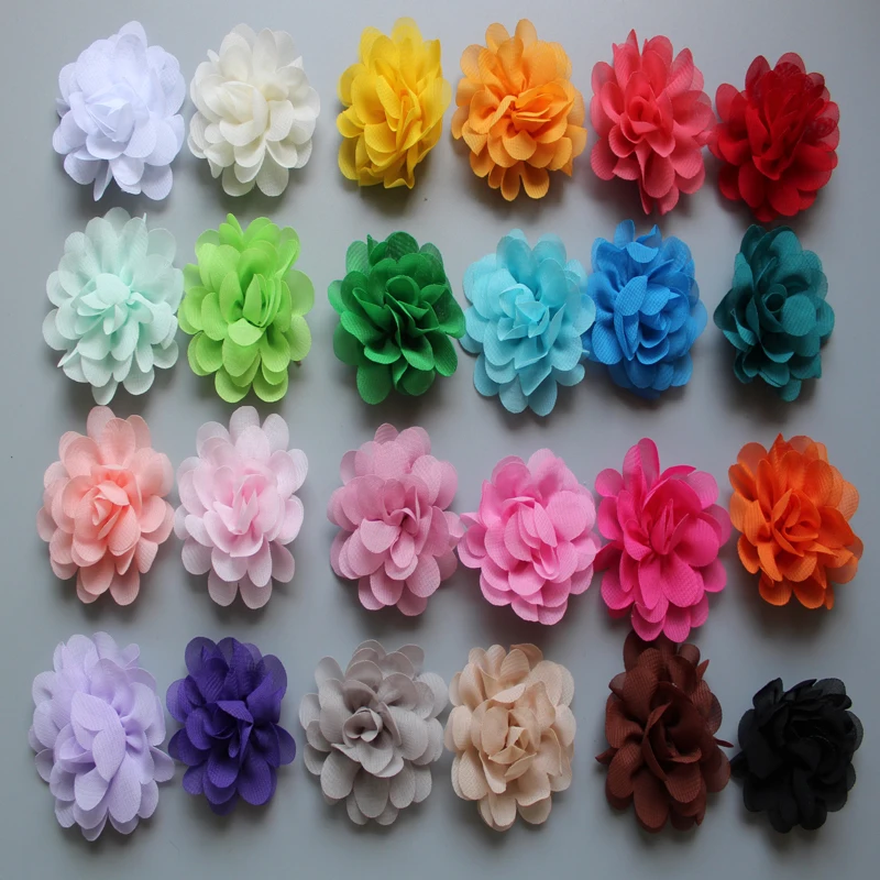 

300pcs/lot Wholesale 2 " kids girls DIY Mini Chiffon flowers Flat Back for hair headband hairclips 24Colors freeshipping