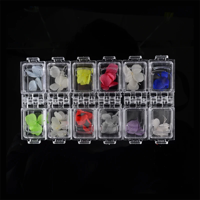 

YWK 3D Real Dried Dry Flower + Rhinestone Storage Box Nail Art Decoration UV Gel Polish Stickers Manicure Tips Decals