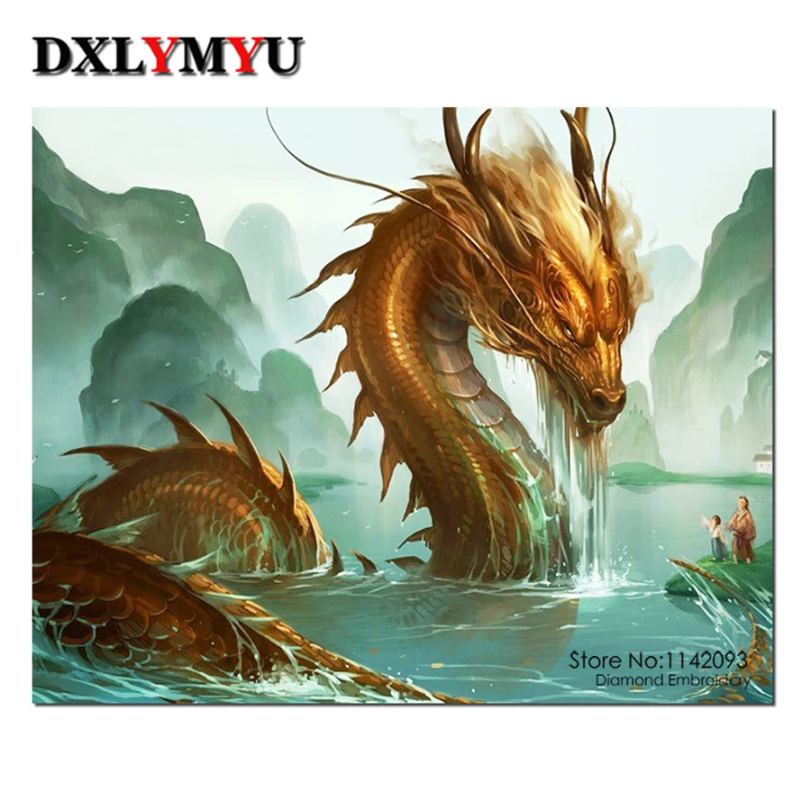 

DIY Square Full Diamond Painting Chinese Dragon Icon Picture of Rhinestones Cross Stitch Kits Diamond Embroidery Mosaic