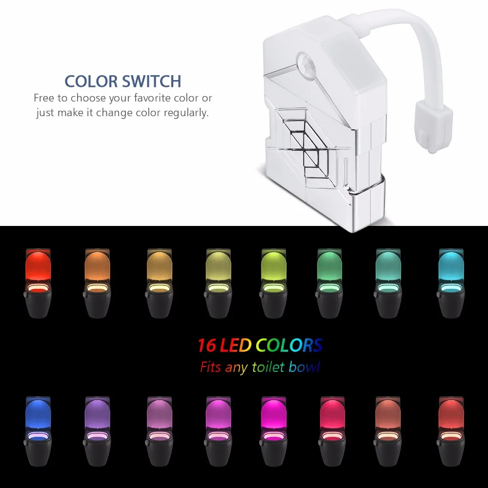 

Bathroom Toilet Night LED Lamp Sensor Motion Light WC LED Night Light Toilet Lamp 16 Colors LED Bulb With Motion Sensor Lights