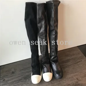 Image 2 - Owen seak sapatos masculinos sobre o joelho botas altas formadores de luxo botas de couro de carneiro botas de inverno casual neve plana preto botas tamanho grande