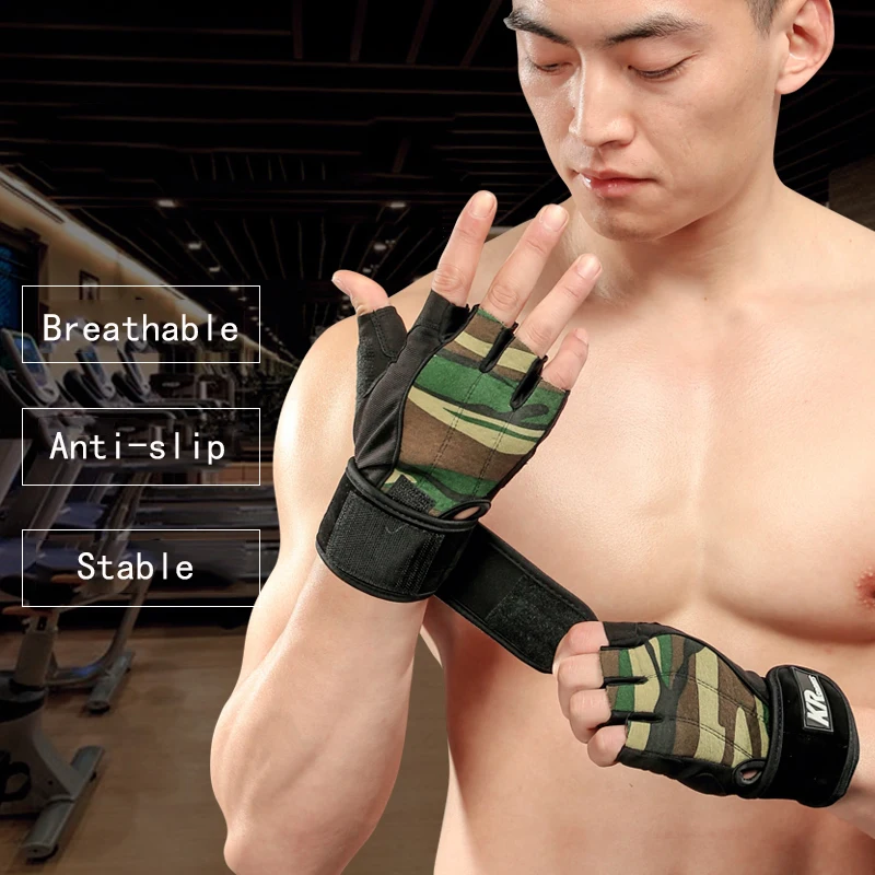 

Fitness Gym Gloves with Wrist Support Men Half Finger Breathable Weight Lifting Strap Powerlifting Gloves for Sports Dumbbell