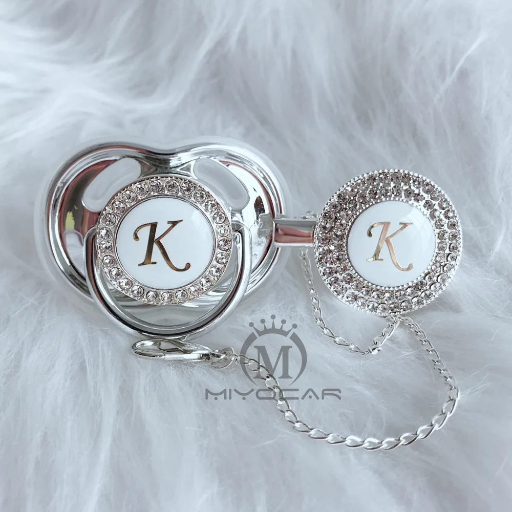 

MIYOCAR name Initials letter K beautiful bling pacifier and pacifier clip set unique BPA free dummy bling unique design LK