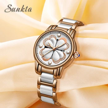 

SUNKTA Top Brand Luxury Women Watches Waterproof Ladies Ceramic Stainless Steel Watch Women Fashion Quartz Clock Zegarek Damski
