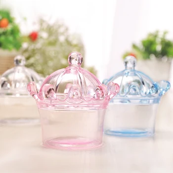 

12pcs/Lot Crown Plastic Candy Box Clear Transparent Baby Shower Chocolate Storage Box Wedding Christams Gift Packing Box