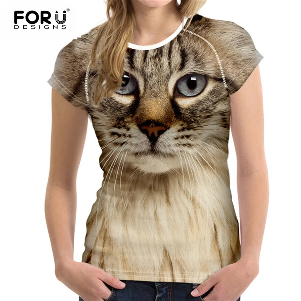 FORUDESIGNS/черная кошка печать для женщин футболка 3D кошек и собак Футболка