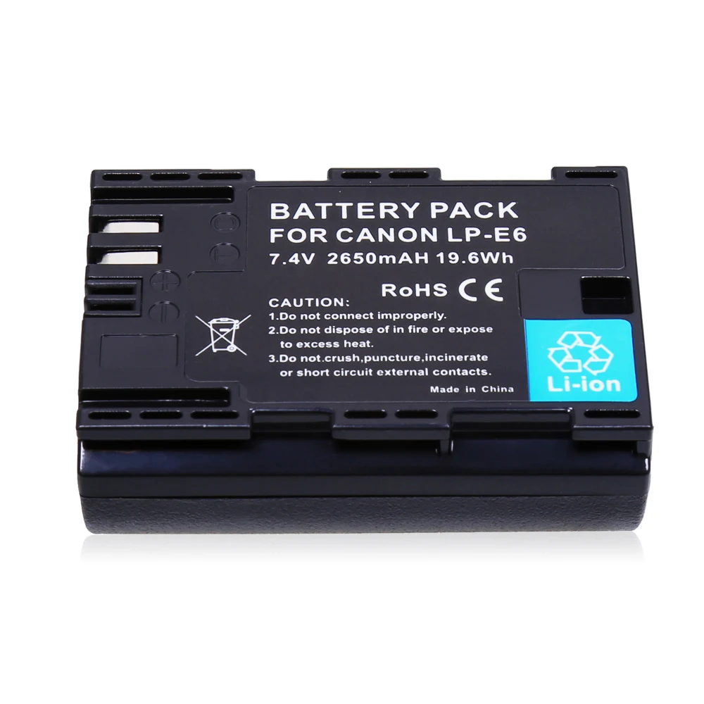 2* LP-E6  Battery 2650mAh LP E6 E6N +LED USB Dual Charger for Canon EOS 60D 70D 5D Mark II 5D Mark III,5D Mark IV digital camera