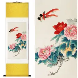 Китайские шелковые акварели цветок и птица богатые пион гибискуса два Товары для птиц чернил Art Холст стены картину Дамаск оформлена