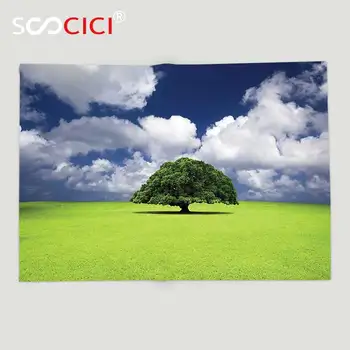 激安 カスタムソフトフリーススローブランケットファームハウスの装飾シングル古いツリー上広い草フィールドふわふわ雲晴れ夏日cloudscape