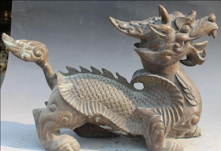 

shitou 001185 15" Chinese Folk Old Bronze FengShui Guardian beast Dragon Kylin PiXiu Statue discount 30% (C0324)