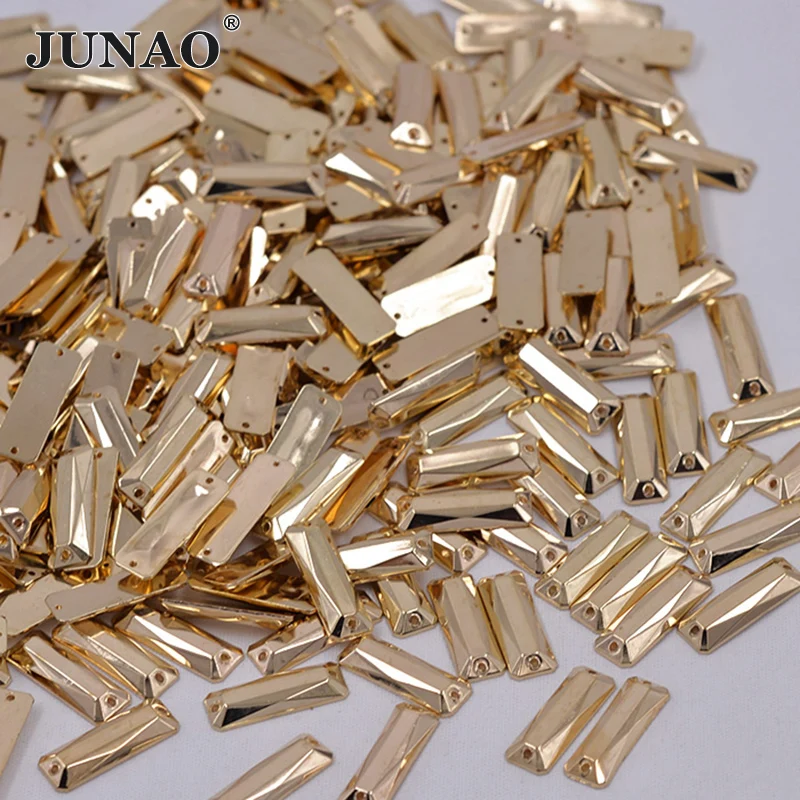 JUNAO 200 шт. 7*21 мм Швейные золотые стразы аппликация с плоской задней поверхностью