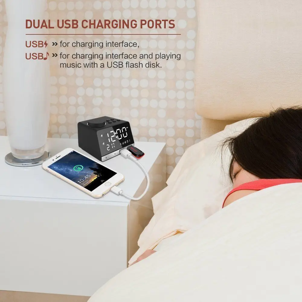 Two USB Ports for Device Charging Acctim Argo USB Smart Connector Alarm Clock RED LED Display 150cm Cable