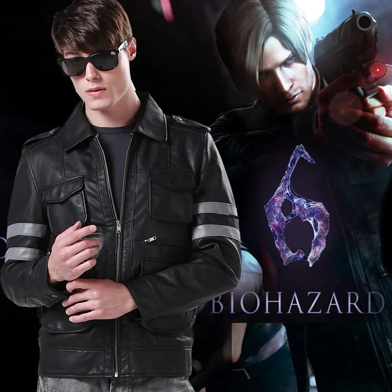 

Resident Evil 6 Leon Leather Motorcycle Coat Jacket Winter Outerwear Clothes Free Shipping