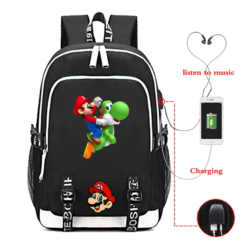

Mario Mochila De Viaje Designer Backpack Mochilas Hombre 2018 Mochilas Escolar USB Charge Anime Bag Canvas College Backpack
