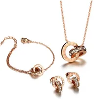 Роскошный Титановый стальной розовый золотой кулон с римскими цифрами ожерелье серьги из нержавеющей стали 316L женский ювелирный комплект подарок на день Святого Валентина