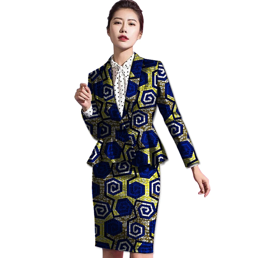 African Women Africa Print Long Sleeve Suit+Skirt Dashiki