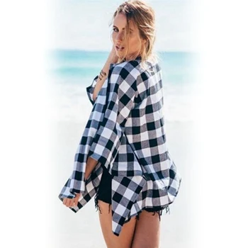 

2019 Women Girls New Fashion Casual Plaid Cardigan Blouse Summer Batwing Sleeve Kimono Cover Up Blouse Hot