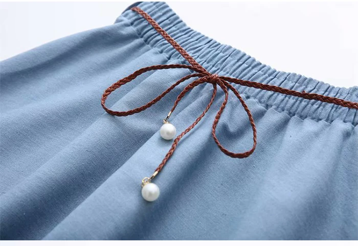 TIGENA Летняя джинсовая миди юбка для женщин японского расклешенного силуэта с поясом высокая Талия Джинсовая юбка женская до колена синяя школьная юбка солнце