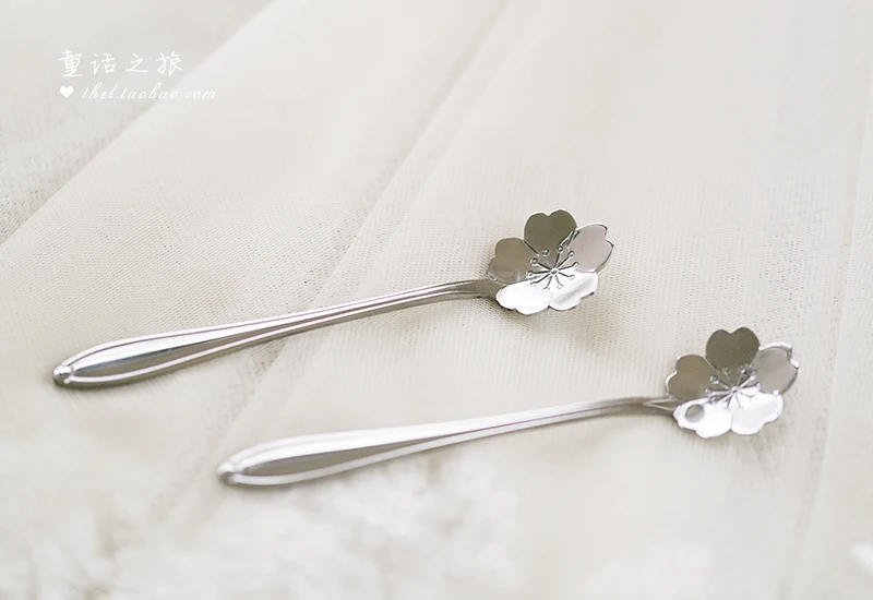 Японский Нержавеющая сталь с милыми цветами, десертная кофейная ложка мини-ложка сахара для соли, для приправ ложка вишня в цвету помешивая ложкой