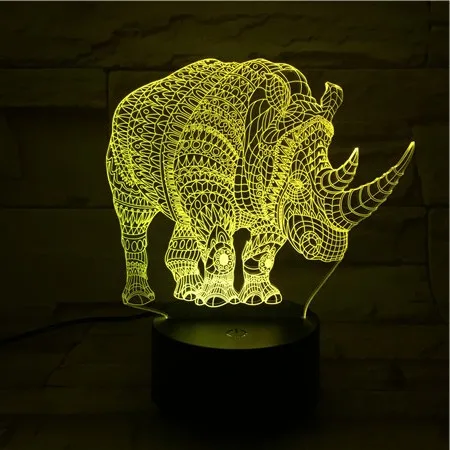 Животные носороги 3D лампа детское освещение LED настроение ночник многоцветный