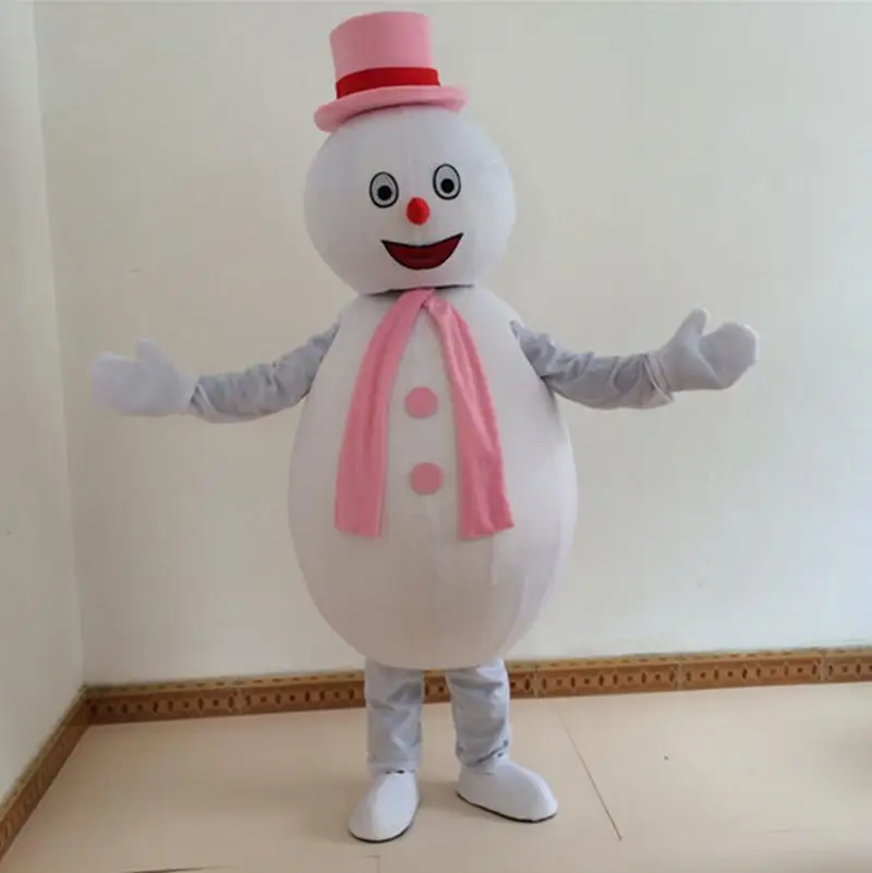 

Hot Sale Professional Mascot Costume Adult Size Fancy Dress Pink Scarf Snowman Mascot Costume EMS Free Ship