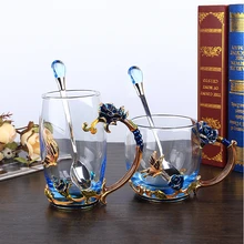 Чашки с розами эмаль цвета с украшением в виде кристаллов стекло жар-прочные чашки стакана сока ко Дню Святого Валентина, подарок на день матери