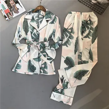 Lisacmvpnel Spring Printing Pattern Women Pajama Set Rayon Sleepwear Long Sleeve Trousers Two Paper Suit 4