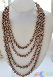 ГОРЯЧАЯ # # Оптовая>>>> P3460 Длинные 100 "12 мм шоколад рис пресноводные искусственные ожерелье перлы