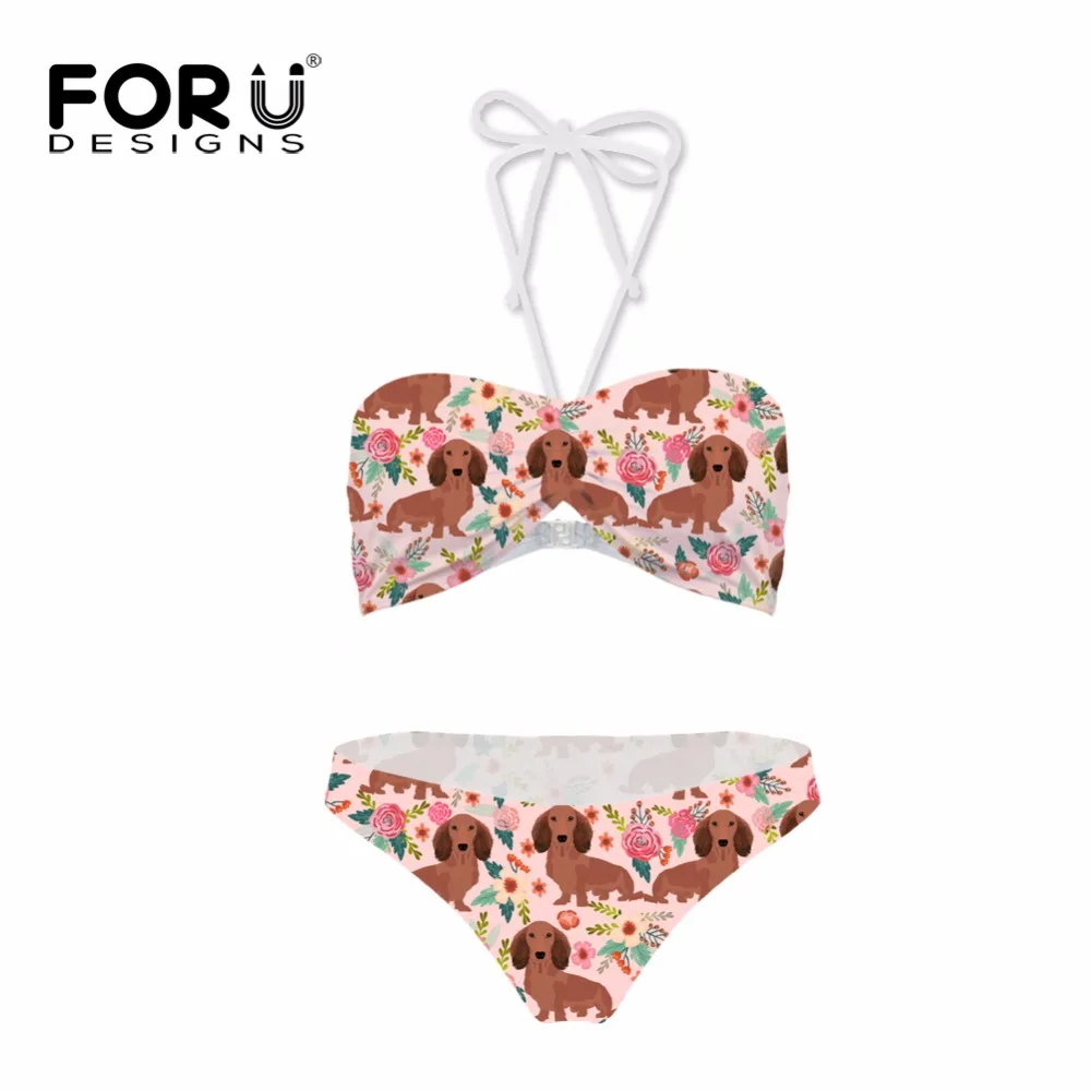 FORUDESGINS Swimwear Bikini Set Dachshund Dog Printed