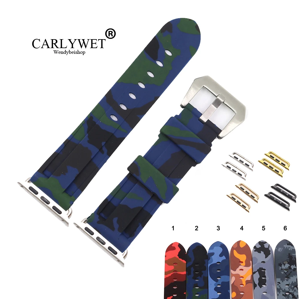 

CARLYWET 38 40 42 44 мм Камуфляжный синий зеленый водонепроницаемый силиконовый резиновый сменный ремешок для наручных часов петли для Iwatch серии 4/3/2/1