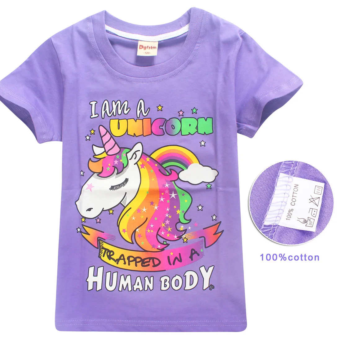 Летняя детская одежда с рисунком радуги и единорога; топы для мальчиков и девочек; футболки с короткими рукавами для подростков; праздничная одежда унисекс; 13 лет - Цвет: Purple