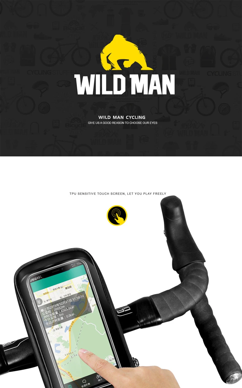 Сумка на руль для велосипеда для дикого человека, посылка для мобильного телефона с сенсорным экраном, для дождя, для горного велосипеда, для шоссейного велосипеда, сумка на переднюю трубу, Велосипедное оборудование