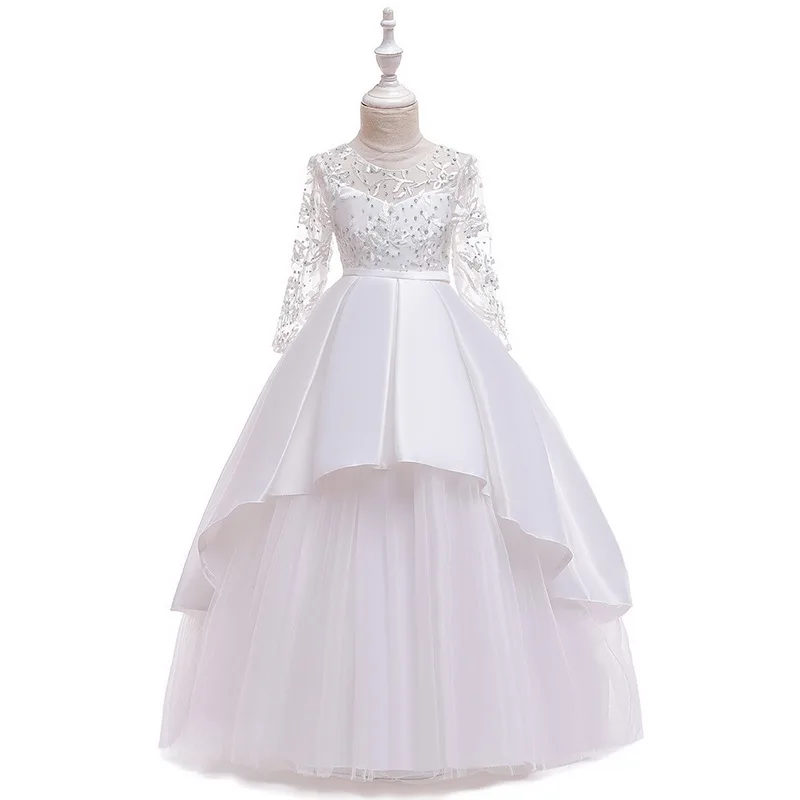 Платья принцессы для свадебной вечеринки для девочек кружевное платье с длинными рукавами платье класса де-люкс для больших девочек костюмы на день рождения детское платье - Color: style E