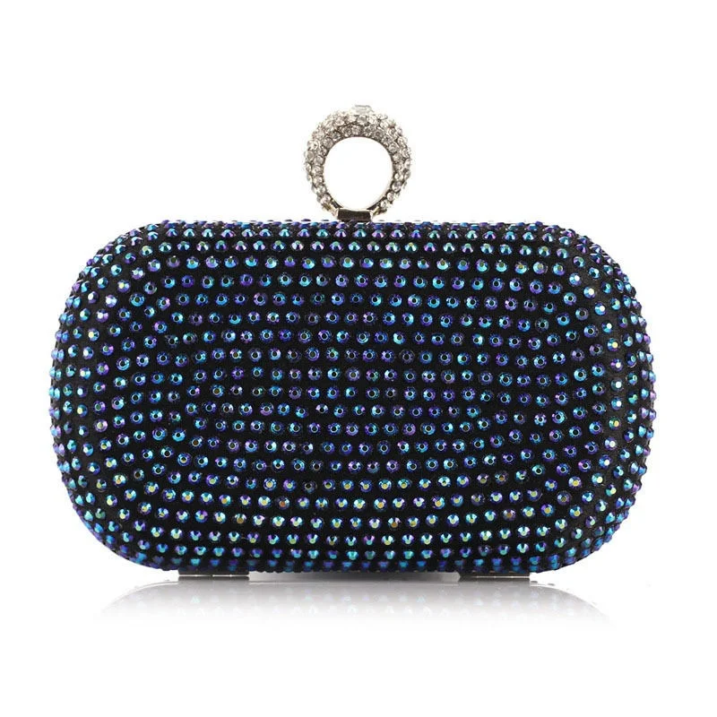 

Rhinestone Ring Women's Evening Bag Shoulder Chain Bag Clutch Handbag Purse Blue