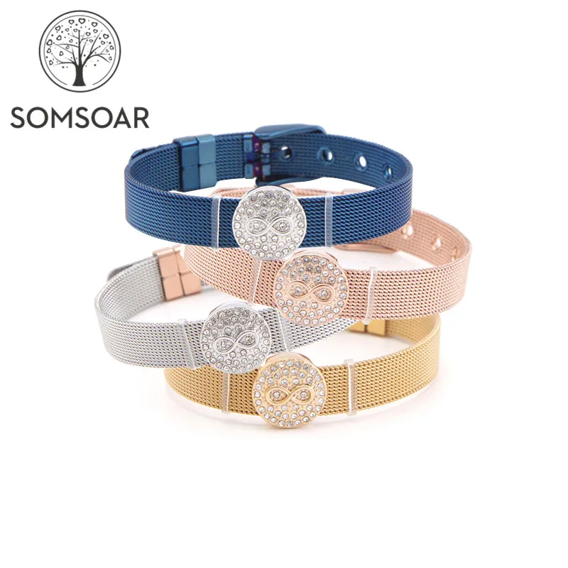 

Drop shipping Somsoar Jewelry infinity Silde Charm Mesh Bracelet Set with Stainless Steel Mesh Bracelet and charms as Gift