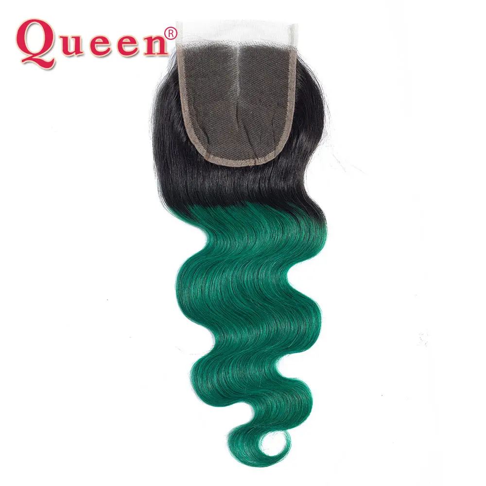 Queen hair товары бразильский 1B/Зеленый Двухцветный Ombre объемная волна Связки с закрытием 3 Связки Волнистые человеческие волосы с закрытием