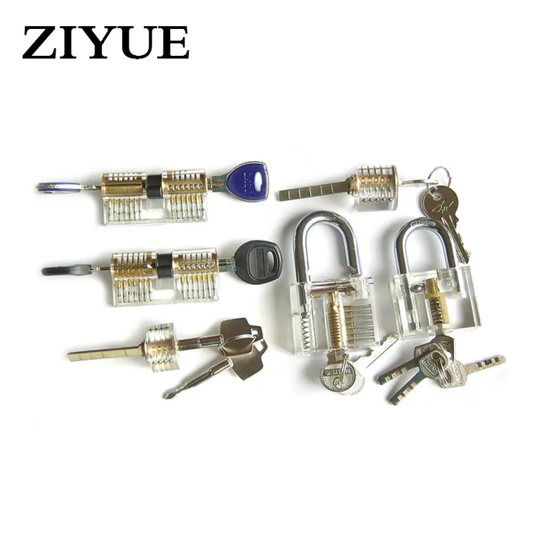 

Free Shipping !6 Piece Different Transparent Cutaway Crystal Lock Set For Locksmith Practicing Skills +12pcs Of Gift