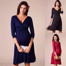 Женские платья для беременных Одежда плиссированная v-образный вырез однотонная 3/4 рукава плюс размер осень элегантное вечернее платье одежда для кормящих
