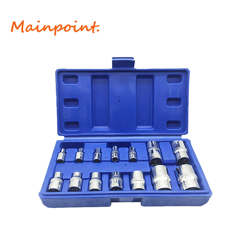

14Pcs 1/2'' 3/8'' 1/4'' Star E-Socket Set Cr-V Combination Drive Socket Nuts Set For Auto Car Repair Hand Tools Sets