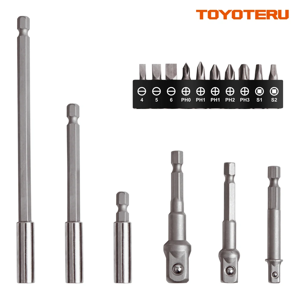 TOYOTERU 16 шт. адаптер и Набор бит с держателем расширения для ручного драйвера или электроинструмента