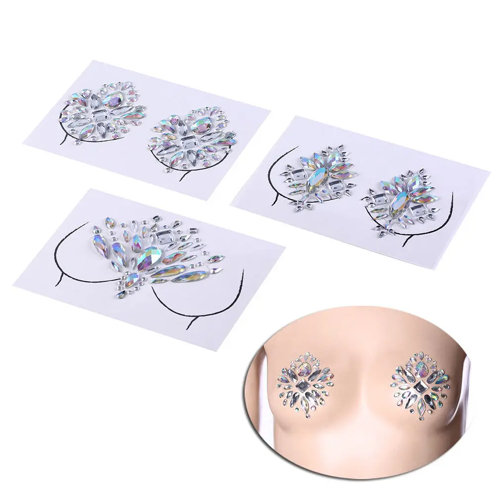 

Women Bra Breast Pasties Adhesive Stickers Body Paint Accessories Crystal Nipple Stickers