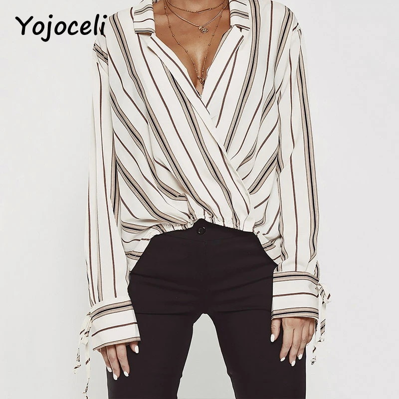 Yojoceli Romantic French Wrap Blouses shirt women long sleeve v neck