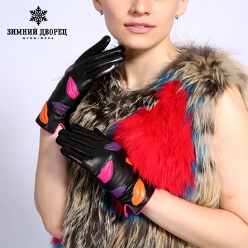 

Winter Genuine Leather Gloves for Women Black Goatskin Glove 2017 New Arrival Fashion Warm Mittens WINTER PALACE New Highqualit