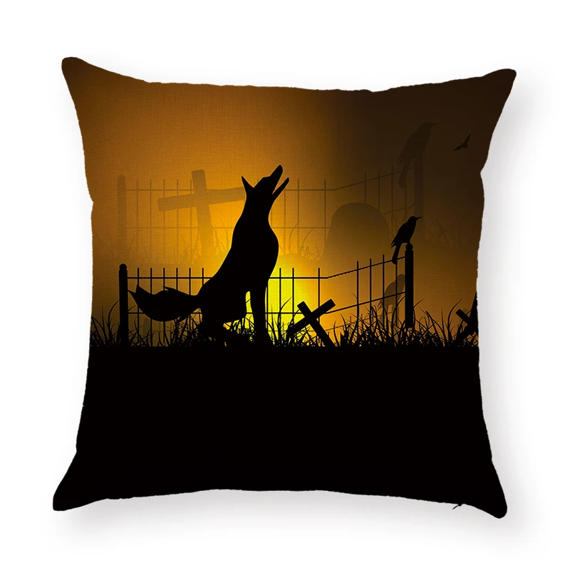 Mayitr 45*45cm Halloween Cushion Cover Cartoon Pumpkin Letter Pattern Pillow Case Square Pillow Cover for Sofa Home Decoration