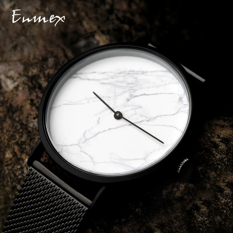 

2019 Enmex creative wristwatch Ultrathin case Marble face casual Stainless steel fashion Stylish clock quartz watch